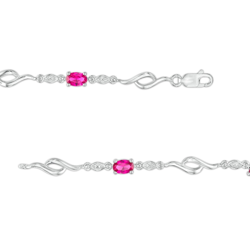 Main Image 2 of Oval Lab-Created Ruby and Diamond Accent Bypass Flame Bracelet in Sterling Silver - 7.25&quot;