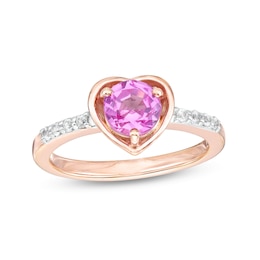 6.0mm Pink and White Lab-Created Sapphire Heart Ring in Sterling Silver with 14K Rose Gold Plate - Size 7