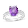 Thumbnail Image 1 of Cushion-Shaped Amethyst and White Lab-Created Sapphire Double Row Ring in Sterling Silver