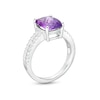 Thumbnail Image 2 of Cushion-Shaped Amethyst and White Lab-Created Sapphire Double Row Ring in Sterling Silver