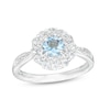 Thumbnail Image 0 of 5.0mm Aquamarine and White Lab-Created Sapphire Double Floral Frame Ring in Sterling Silver