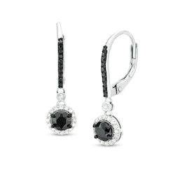 1 CT. T.W. Black and White Diamond Frame Drop Earrings in Sterling Silver