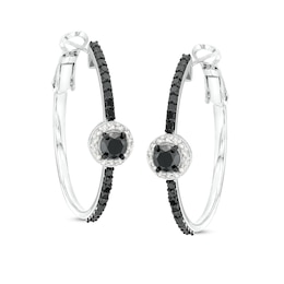 1-1/2 CT. T.W. Black and White Diamond Frame Hoop Earrings in Sterling Silver