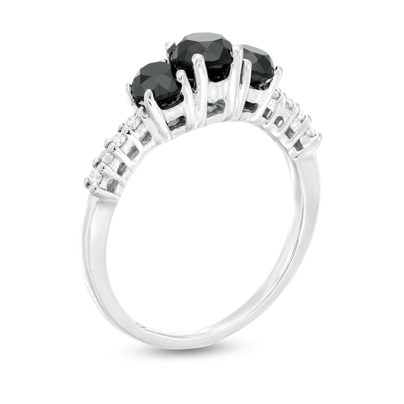 Main Image 3 of 1 CT. T.W. Black and White Diamond Three Stone Ring in Sterling Silver