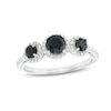 Thumbnail Image 1 of 1 CT. T.W. Black and White Diamond Frame Three Stone Ring in Sterling Silver