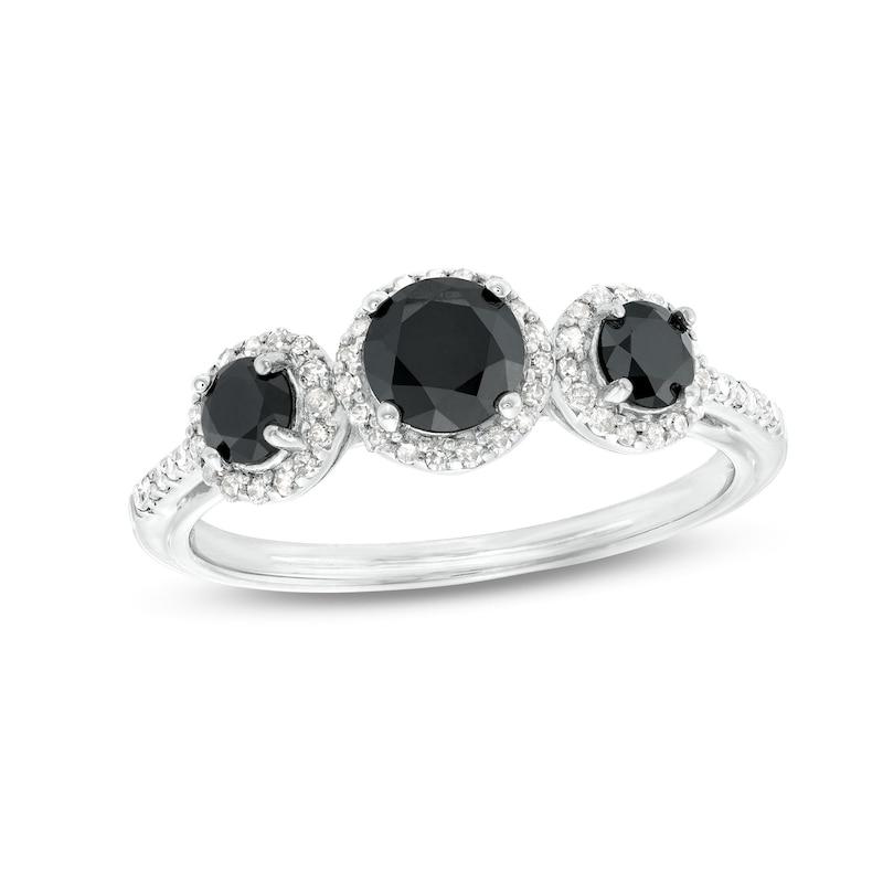 Main Image 1 of 1 CT. T.W. Black and White Diamond Frame Three Stone Ring in Sterling Silver