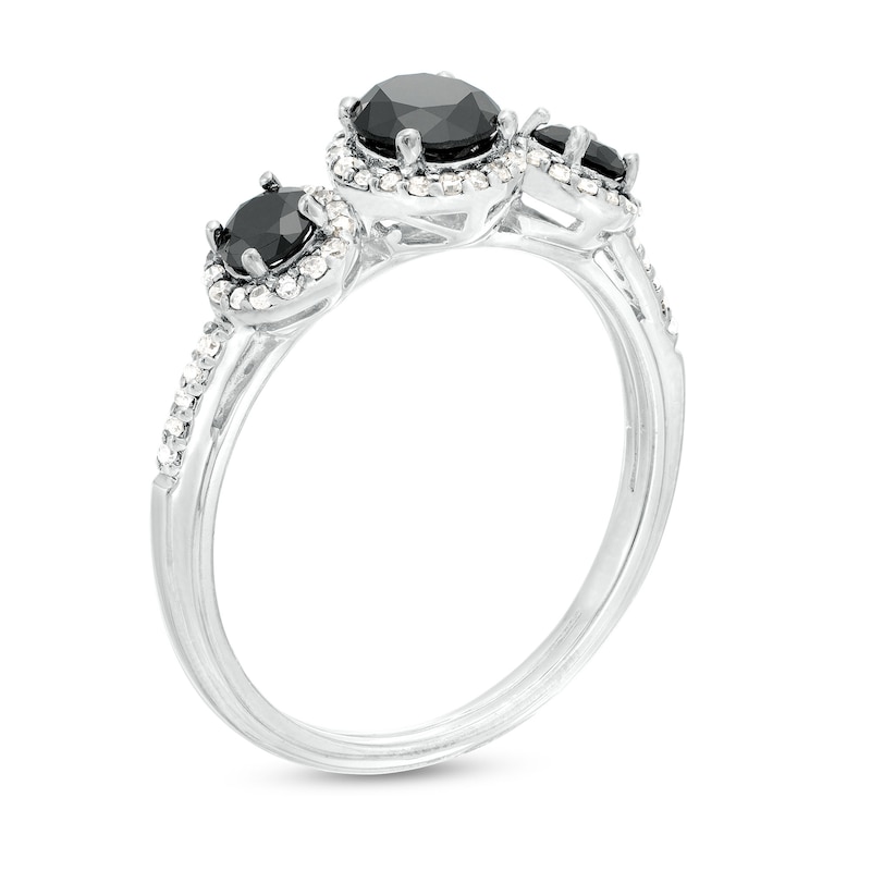 Main Image 3 of 1 CT. T.W. Black and White Diamond Frame Three Stone Ring in Sterling Silver