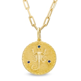 Blue Sapphire Scorpio Zodiac Symbol Textured Frame Medallion Pendant in Sterling Silver with 14K Gold Plate