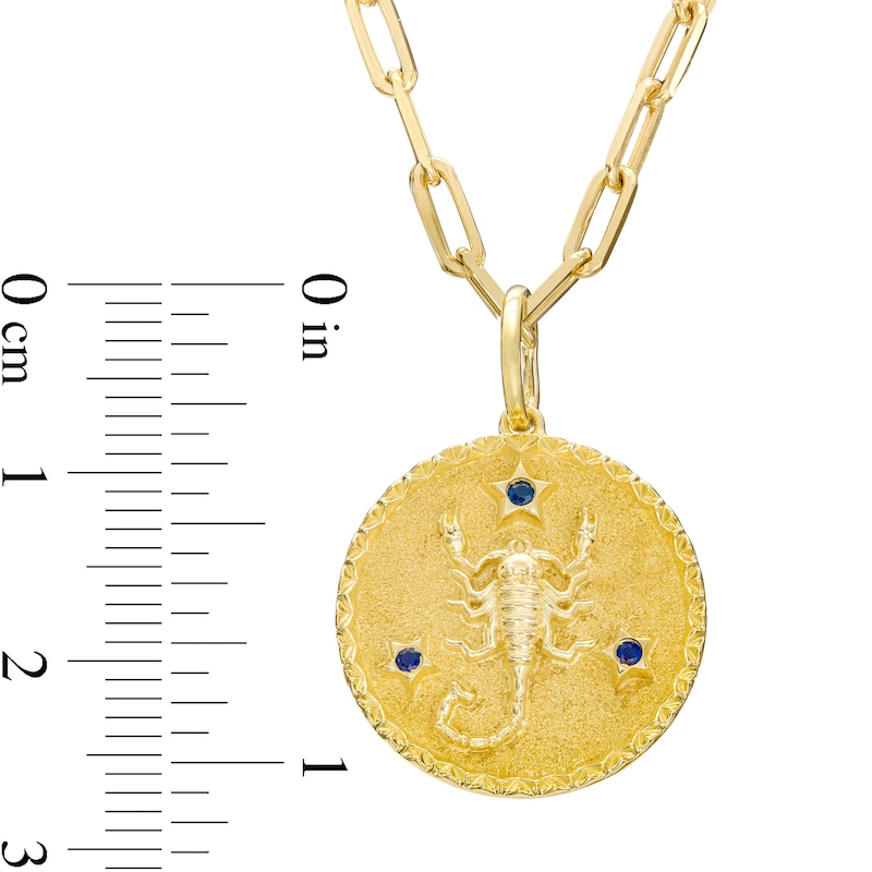 Main Image 3 of Blue Sapphire Scorpio Zodiac Symbol Textured Frame Medallion Pendant in Sterling Silver with 14K Gold Plate