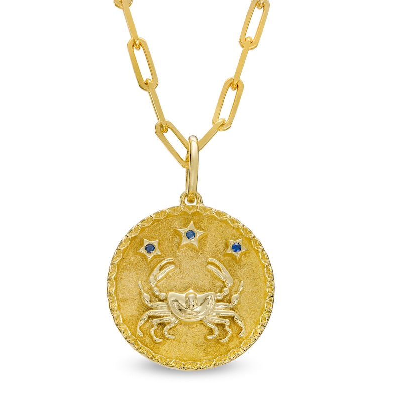 Main Image 1 of Blue Sapphire Cancer Zodiac Symbol Textured Frame Medallion Pendant in Sterling Silver with 14K Gold Plate