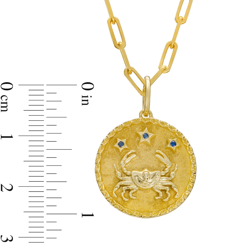 Main Image 3 of Blue Sapphire Cancer Zodiac Symbol Textured Frame Medallion Pendant in Sterling Silver with 14K Gold Plate