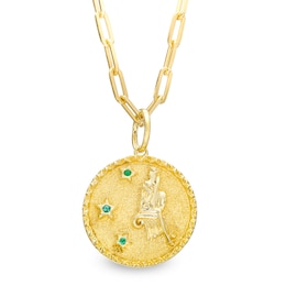 Emerald Virgo Zodiac Symbol Textured Frame Medallion Pendant in Sterling Silver with 14K Gold Plate