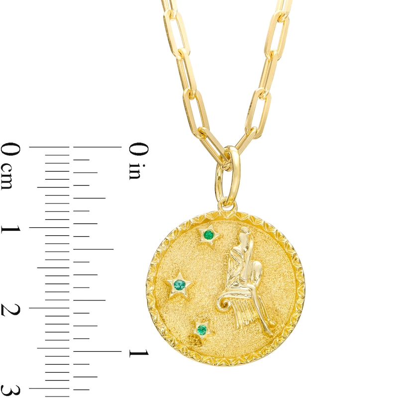 Main Image 3 of Emerald Virgo Zodiac Symbol Textured Frame Medallion Pendant in Sterling Silver with 14K Gold Plate