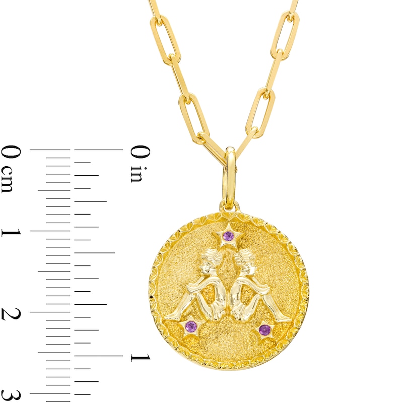 Main Image 3 of Amethyst Gemini Zodiac Symbol Textured Frame Medallion Pendant in Sterling Silver with 14K Gold Plate