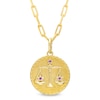 Thumbnail Image 1 of Amethyst Libra Zodiac Symbol Textured Frame Medallion Pendant in Sterling Silver with 14K Gold Plate