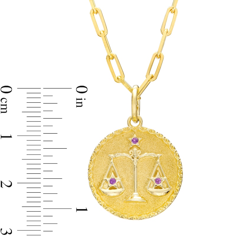 Main Image 3 of Amethyst Libra Zodiac Symbol Textured Frame Medallion Pendant in Sterling Silver with 14K Gold Plate