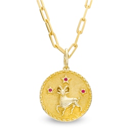 Ruby Aries Zodiac Symbol Textured Frame Medallion Pendant in Sterling Silver with 14K Gold Plate