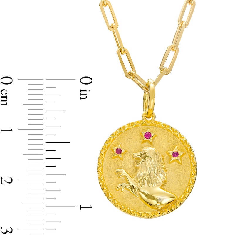 Main Image 3 of Ruby Leo Zodiac Symbol Textured Frame Medallion Pendant in Sterling Silver with 14K Gold Plate