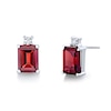 Thumbnail Image 1 of Emerald-Cut Garnet and 1/10 CT. T.W. Diamond Drop Earrings in 14K White Gold