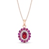 Thumbnail Image 1 of Oval Garnet, Rhodolite Garnet and 1/6 CT. T.W. Diamond Double Frame Pendant in 14K Rose Gold