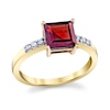 Thumbnail Image 1 of 7.0mm Princess-Cut Garnet and 1/10 CT. T.W. Diamond Ring in 14K Gold