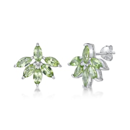 Marquise Peridot Flower Stud Earrings in Sterling Silver