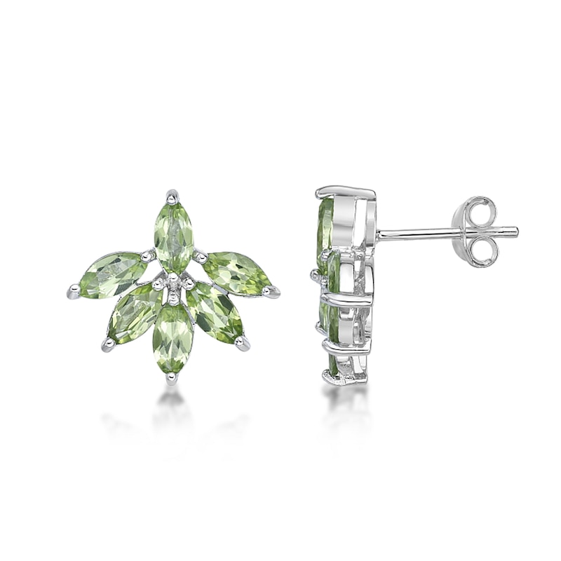 Main Image 2 of Marquise Peridot Flower Stud Earrings in Sterling Silver