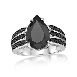 Pear-Shaped Onyx and Black Spinel Multi-Row Ring in Sterling Silver