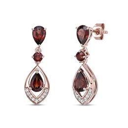 Pear-Shaped Garnet and White Topaz Frame Drop Earrings in Sterling Silver with 18K Rose Gold Plate