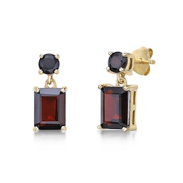 Emerald-Cut and Round Garnet Drop Earrings in Sterling Silver with 18K Gold Plate