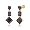 Thumbnail Image 1 of Princess-Cut, Oval and Pear-Shaped Garnet Three Stone Drop Earrings in Sterling Silver with 18K Gold Plate