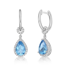 Pear-Shaped Swiss Blue and White Topaz Frame Drop Earrings in Sterling Silver