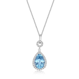 Pear-Shaped Swiss Blue and White Topaz Frame Pendant in Sterling Silver