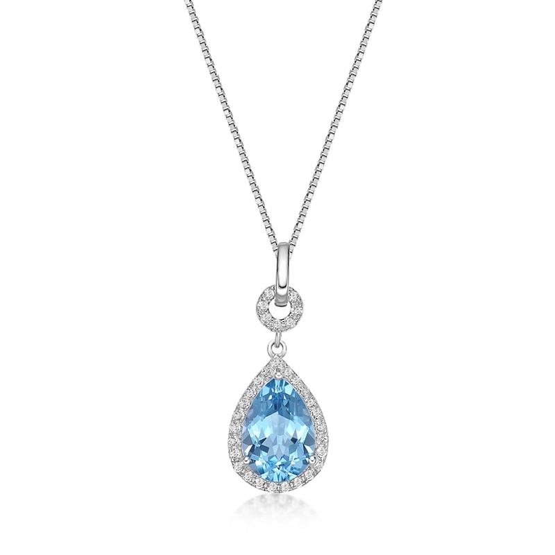 Main Image 1 of Pear-Shaped Swiss Blue and White Topaz Frame Pendant in Sterling Silver