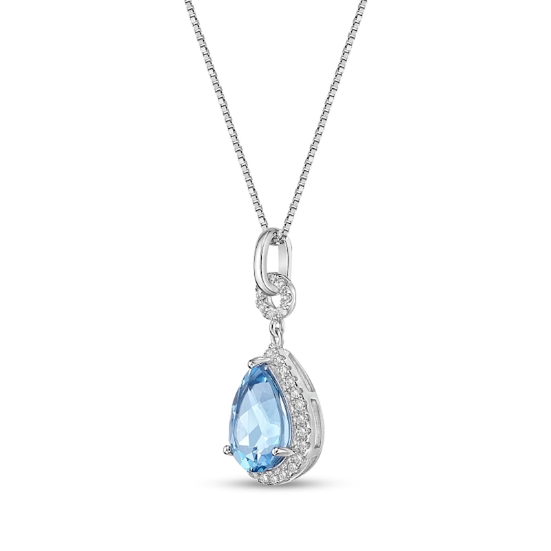 Main Image 3 of Pear-Shaped Swiss Blue and White Topaz Frame Pendant in Sterling Silver