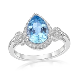 Pear-Shaped Swiss Blue and White Topaz Frame Ring in Sterling Silver
