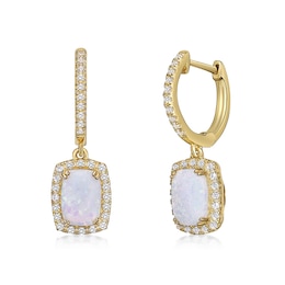 Elongated Cushion-Shaped Lab-Created Opal and White Topaz Frame Drop Earrings in Sterling Silver with 18K Gold Plate