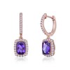 Thumbnail Image 1 of Elongated Cushion-Shaped Amethyst and White Topaz Frame Drop Earrings in Sterling Silver with 18K Rose Gold Plate