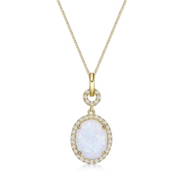 Oval Lab-Created Opal and White Lab-Created Sapphire Frame Pendant in Sterling Silver with 18K Gold Plate