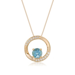 5.0mm Blue and White Topaz Open Circle Frame Pendant in Sterling Silver with 18K Gold Plate