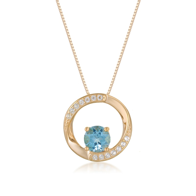 Main Image 1 of 5.0mm Blue and White Topaz Open Circle Frame Pendant in Sterling Silver with 18K Gold Plate