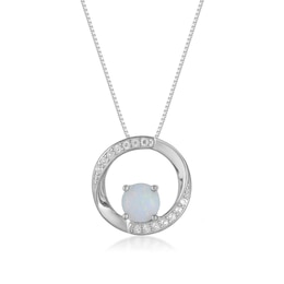 5.0mm Lab-Created Opal and White Lab-Created Sapphire Open Circle Frame Pendant in Sterling Silver