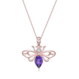 Pear-Shaped Amethyst and White Topaz Bee Pendant in Sterling Silver with 18K Rose Gold Plate