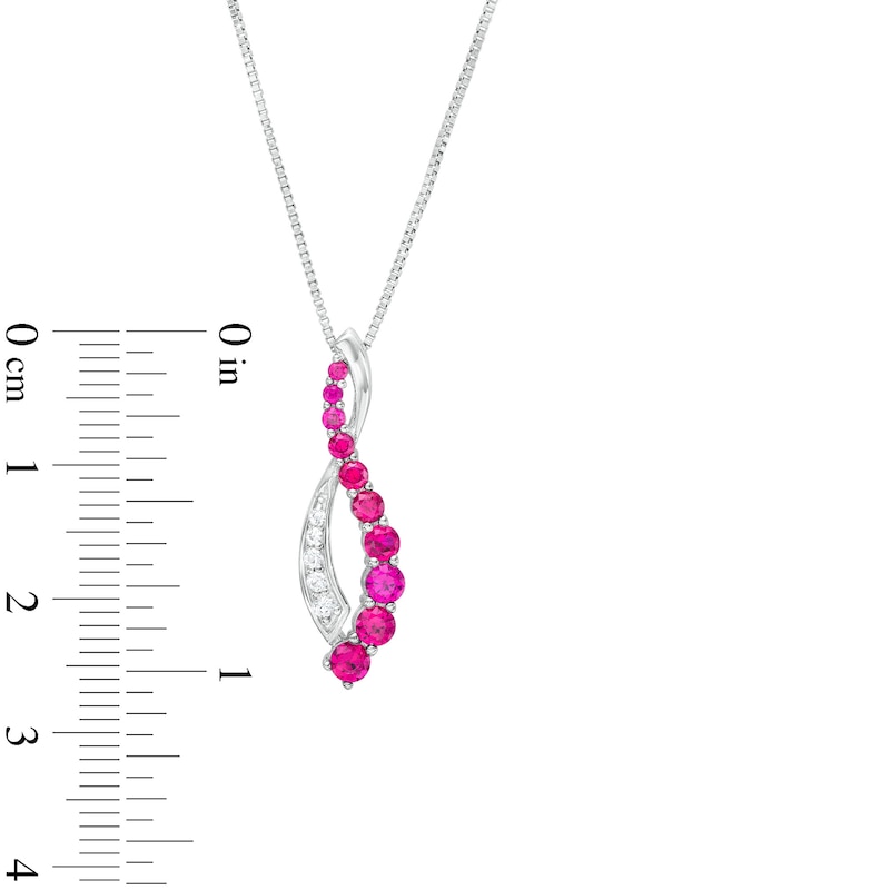 Lab-Created Ruby and White Lab-Created Sapphire Graduated Twist Pendant in Sterling Silver