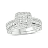 Thumbnail Image 1 of 1/3 CT. T.W. Princess-Shaped Multi-Diamond Double Frame Vintage-Style Bridal Set in Sterling Silver