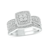 Thumbnail Image 1 of 1/4 CT. T.W. Cushion-Shaped Multi-Diamond Double Frame Vintage-Style Bridal Set in Sterling Silver