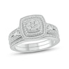 Thumbnail Image 1 of 1/3 CT. T.W. Cushion-Shaped Multi-Diamond Double Frame Vintage-Style Bridal Set in Sterling Silver