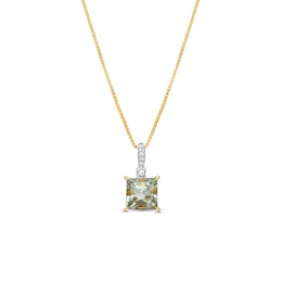 7.0mm Princess-Cut Green Quartz and White Lab-Created Sapphire Pendant in Sterling Silver with 14K Gold Plate