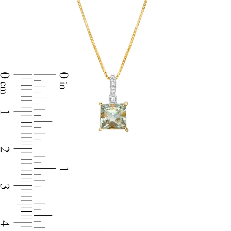 Main Image 2 of 7.0mm Princess-Cut Green Quartz and White Lab-Created Sapphire Pendant in Sterling Silver with 14K Gold Plate