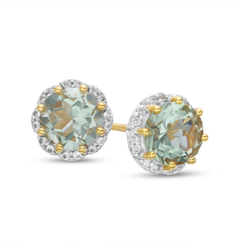 Diamond Accent Solitaire Flower Stud Earrings in Sterling Silver and 14K  Gold Plate